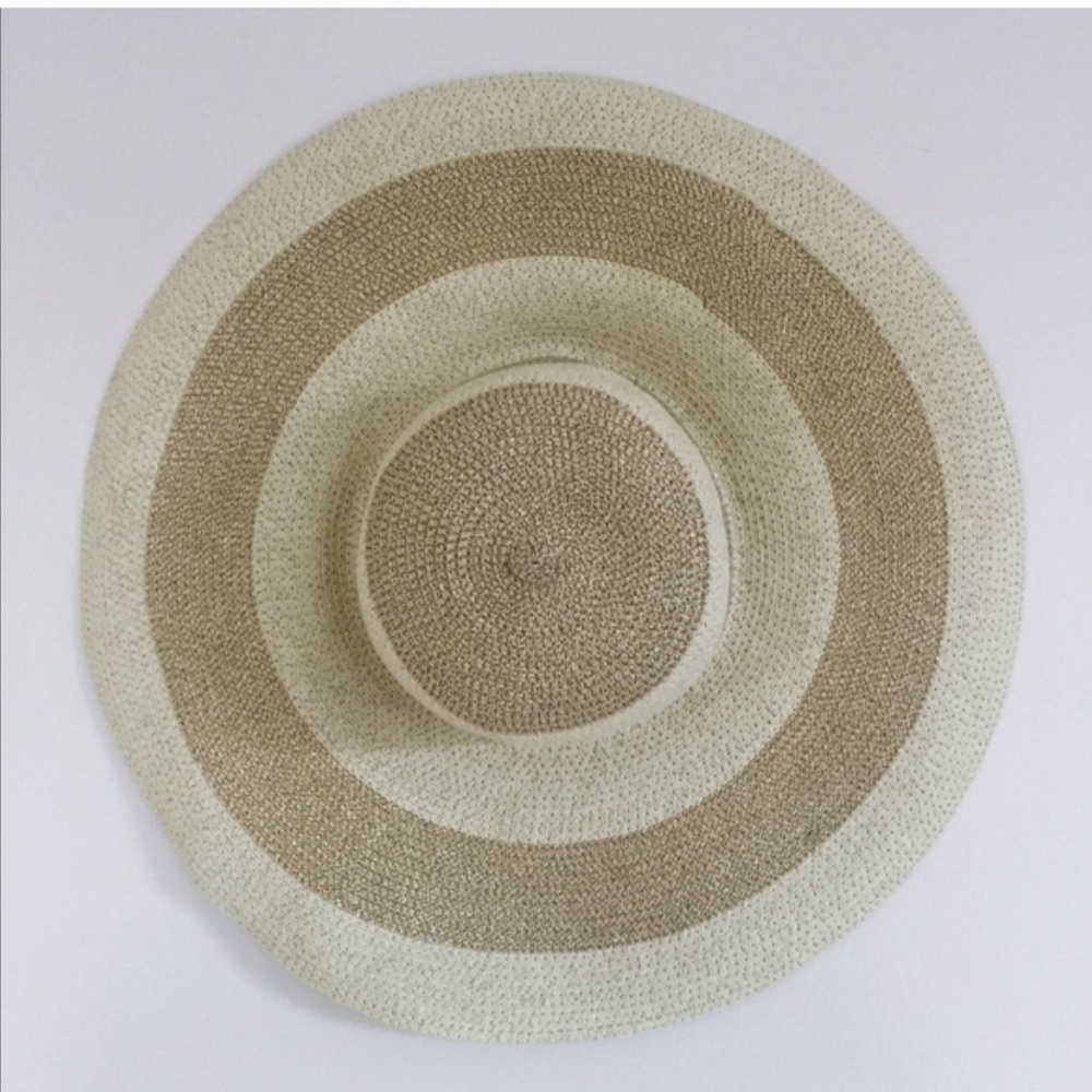J. Crew NWOT Gold Striped Wide Brimmed‎ Straw Hat  With Metallic Contrast